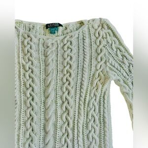 Lauren Ralph Lauren Scoop Neck Thick Cable Knit Sweater - Womens Medium - Mint